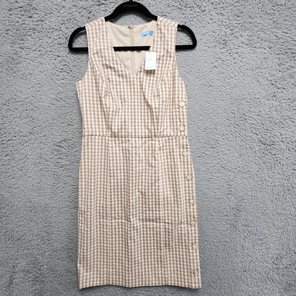 J. McLaughlin Paulson Dress Womens 4 Cuban Sand White Gingham Stretch NEW w/ Tag - Picture 2 of 14